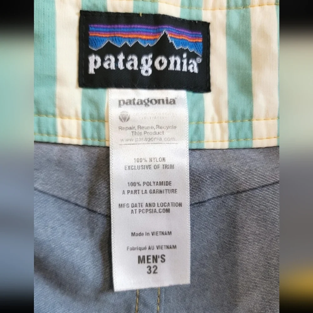 Patagonia Swim Trunks Board Shorts Sz 32 Blue Yellow Stripe